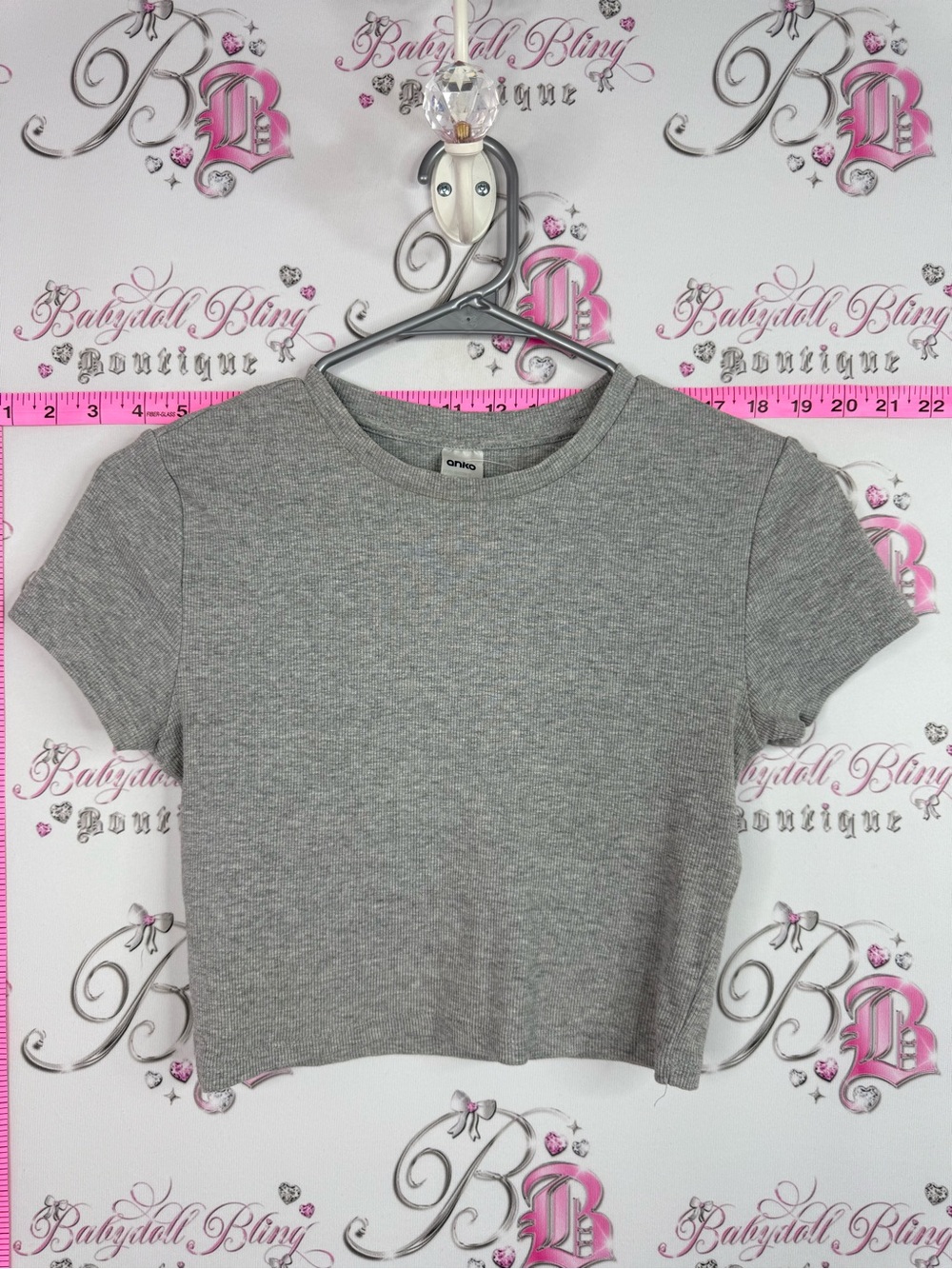 ANKO tshirt crop Gray Ribbed Short Sleeve Crop Top